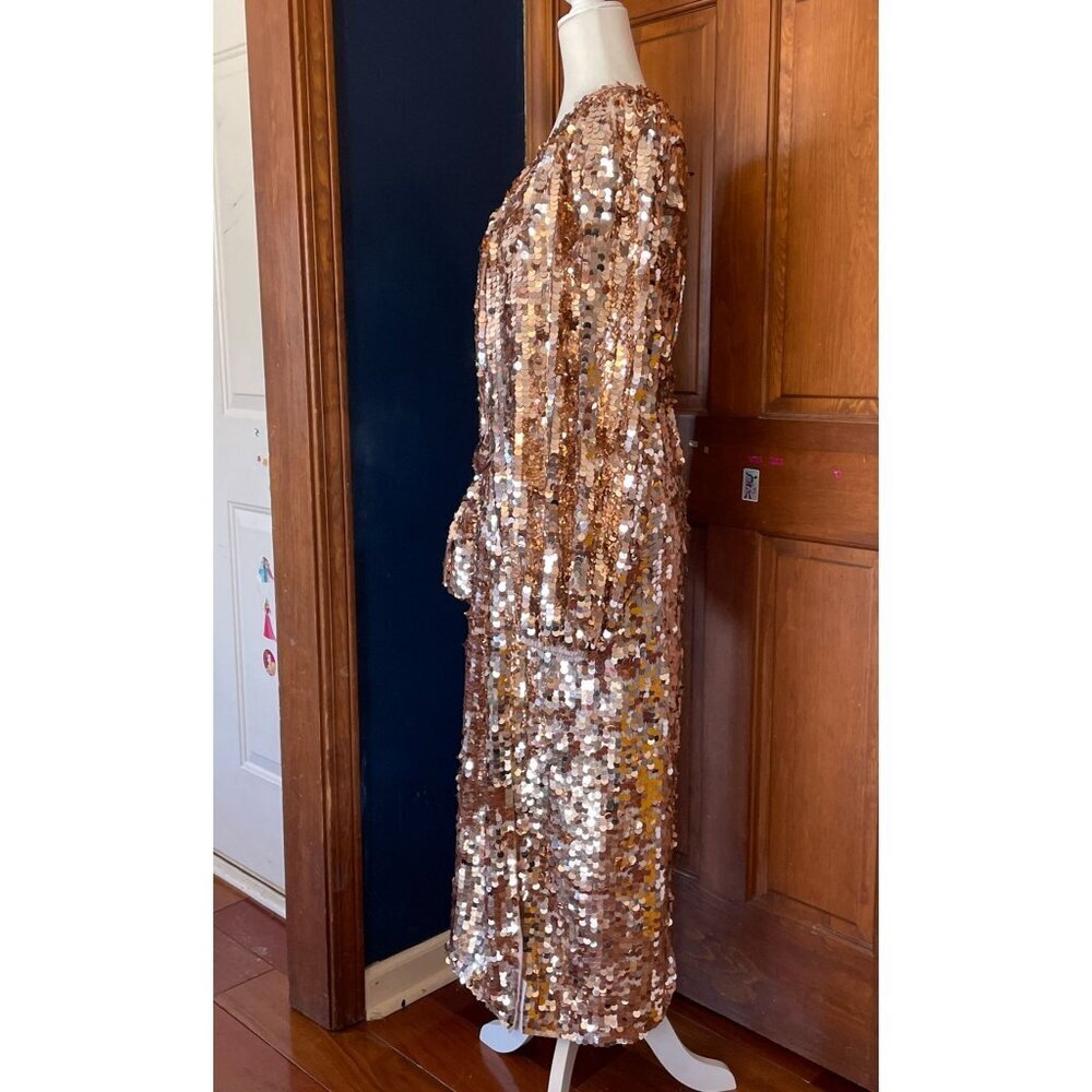 Nwt Asos Edition Womens Gold Sequin Midi Dress Wrap Style With Tie Waist Sz 6 — image 4 of 8